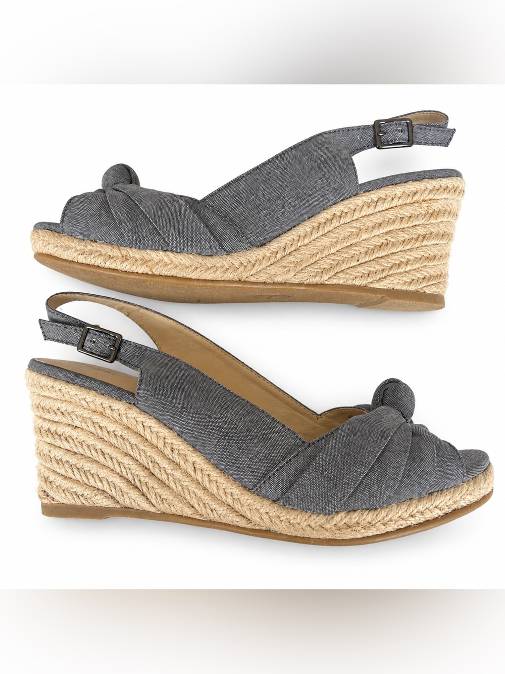 Lands’ End Parker Chambray Espadrille Wedge Sandals Women’s 9M